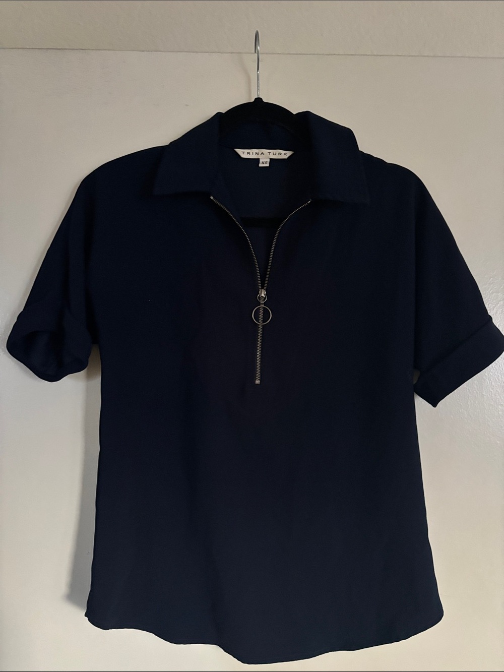 Trina Turk Navy Short-Sleeve Polo with Zip